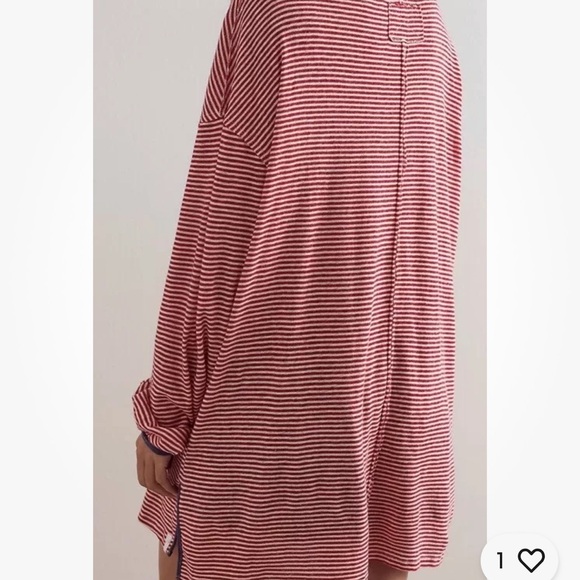 We The Free Womens Red White Striped Size Large Long Sleeve Linen blend - Picture 6 of 10